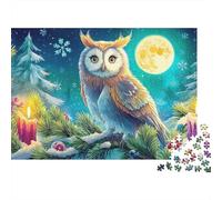 Owl Puzzle da 1000 Pezzi per Adulti Gufo nella Foresta Invernale Illuminata dalla Luna Premium Spesso Robusto Vibrante Sfidante Difficile Antistress Regalo per la Famiglia 38x26cm/1000pcs