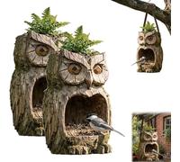 Owl Watcher Feeder, The Quiet Watcher Owl Garden Sculpture, Rustic Outdoor Owl Bird Feeder Decor, Tree-Integrated Bird Feeding Sculpture for Yard, Patio, Lawn (2 pezzi)