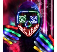 owlfun Maschera LED Halloween Uomo Bambini 3 modalità di illuminazione The Purge LED maschera viso Halloween Costume con guanti per adulti bambini ragazzi uomini