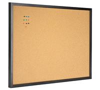 OWLKELA 90 x 60 cm Bacheca in sughero, bacheca per avvisi, bacheca con cornice nera, bacheca in sughero con cornice in rovere nero, bacheca per visioni e bacheca decorativa da appendere