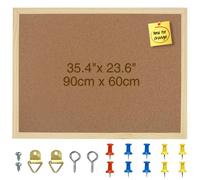 OWLKELA 90X60 cm Bacheca in Sughero Addensata, Lavagna Sughero, Pannelli Sughero, con 10 Puntine da Disegno e Anelli per Appendere Vision Board, Bacheca per Ufficio, Aula o CasaCornice in Legno