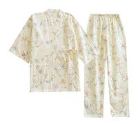 OWLONLINE Comodo Pigiama Kimono Giapponese da Donna in Puro Cotone Taglia L-O8