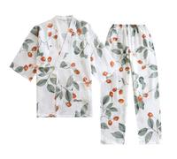 OWLONLINE Completo Pigiama in Morbido Cotone Crepe Puro Pigiama Kimono Giapponese da Donna Taglia L-C6