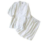 OWLONLINE Kimono Giapponese Pigiama da Uomo a Maniche Corte Top e Pantaloni Pigiama da Notte Set Taglia M-Bianco