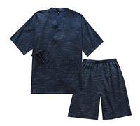 OWLONLINE Kimono Giapponese Pigiama da Uomo Top a Maniche Corte e Pantaloni Pigiama da Notte Set Taglia M-Navy