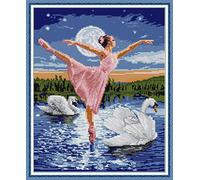 OWN4B - Kit per punto croce, motivo: lago dei cigni, 11 ct, 41,9 x 50 cm, kit da ricamo fai da te (ragazza)
