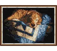 OWN4B Kit per punto croce prestampato, motivo cane sta dormendo, 11 ct, 41,9 x 28 cm, kit da ricamo fai da te (cane)