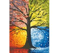 OWN4B Kit per punto croce stampato con albero delle quattro stagioni, 11 ct, 36 x 46 cm, kit per ricamo fai da te (stagioni)