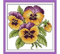 OWN4B - Kit per punto croce stampato con motivo stampato "Il fiore della felicità" da 11 ct, 21 x 21 cm, kit per ricamo fai da te (viole del pensiero)