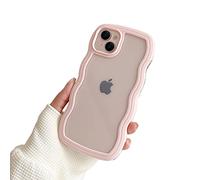 Ownest Compatibile con iPhone 13 Custodia iPhone 14 Custodia con Trasparente Carino Curly Onda Estetico Paraurti o Ragazze Donne Morbido TPU Protettiva Cover per iPhone 13/14 -Rosa