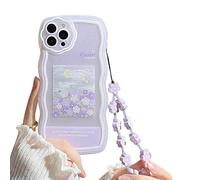 Ownest Compatibile con iPhone 13 Pro Max Custodia per Telefono Cellulare Carino Fiore Viola Modello Floreale Design Donna Ragazza Protezione Cover per iPhone 13 Pro Max + Catena -Fiori