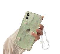 Ownest Funda iPhone 12 Carcasa 3D Mariposa Diseño Transparente Estética Niña Lentejuelas Hermoso Cristal Brillante Hermosa Chica Teléfono Celular Funda Protectora + Cadena de Perlas