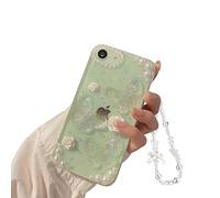Ownest Funda iPhone 7/8/SE - Carcasa 3D Mariposa Trasparente Estetica per Ragazze con Cristalli Brillanti - Custodia Protettiva per Cellulare + Catena di Perle