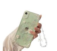 Ownest Funda iPhone XR Carcasa 3D Mariposa Diseño Transparente Estética Niña Lentejuelas Hermoso Cristal Brillante Hermosa Chica Teléfono Celular Funda Protectora + Cadena de Perlas