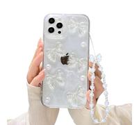 Ownest Trasparente Cover per iPhone 13 Pro Max Custodia con Motivo Estetico con Fiocchi e Perle per Donne Ragazze Adolescenti Custodia per Telefono Glitterata con Catena