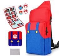 Owngen Borsa da viaggio per Nintendo Switch/Lite/OLED, per Super Mario, borsa da gioco portatile, tracolla, tracolla, accessori per il trasporto, zaino con custodia per carte da gioco, 4 tappi per