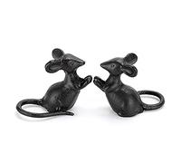 OwnMy 2 sculture da giardino in ghisa a forma di topolino nero per esterni statue vuote intagliate da scrivania, statuette decorative creative a forma di animale per interni ed esterni, per patio,