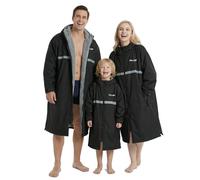 Owntop Accappatoio per adulti e bambini, antivento, impermeabile, oversize, con tasche foderate in peluche e cappuccio, per spiaggia, surf, nuoto, passeggiate con il cane, Nero grigio, M