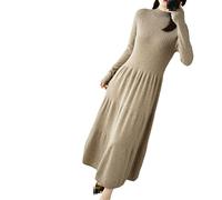 Ownwfeat Abito da donna in lana di cashmere a maniche lunghe in maglia morbida mezza dolcevita abito lungo, Come mostrato, M