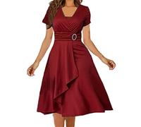 Ownwfeat Abito longuette a maniche corte da donna, Rosso, XL