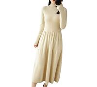 Ownwfeat Abito lungo da donna in lana di cashmere, a maniche lunghe, morbido, a collo alto, Albicocca, L