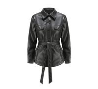 Ownwfeat Cappotti Con Bottoni E Tasche In Vita Con Cintura Da Motociclista In Ecopelle Da Donna