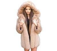 Ownwfeat Cappotto Di Pelliccia Con Cappuccio Casual A Maniche Lunghe Da Donna, Giacca Foderata Spessa Calda Di Media Lunghezza