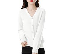 Ownwfeat Cardigan in cashmere da donna autunno/inverno maglione scollo a V Casual allentato cashmere cardigan, bianco, XL