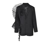 Ownwfeat Donne Organza Increspature Grande Formato Elegante Del Collo Dentellato Manica Lunga Vestibilità Larga Monopetto Giacca Formale, Nero , M