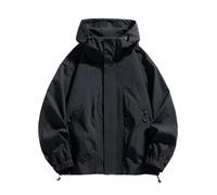 Ownwfeat Giacca a vento casual da uomo con cappuccio, oversize, vestibilità ampia, Softshell con tasche per l'uso quotidiano, 8022 Nero, XL