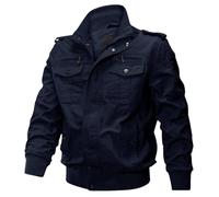 Ownwfeat Giacca da pilota bomber da uomo con tasche multiple colletto in piedi casual da lavoro all'aperto giacca da viaggio, blu navy, M