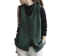 Ownwfeat Gilet Cardigan Lavorato A Maglia Senza Maniche Monopetto Girocollo da Donna