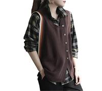 Ownwfeat Gilet Cardigan Lavorato A Maglia Senza Maniche Monopetto Girocollo da Donna