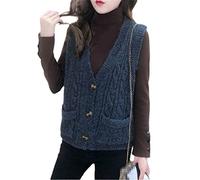 Ownwfeat Gilet da Donna Maglione Cardigan con Scollo A V Gilet Senza Maniche Lavorato A Maglia di Lana