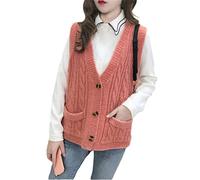 Ownwfeat Gilet da Donna Maglione Cardigan con Scollo A V Gilet Senza Maniche Lavorato A Maglia di Lana