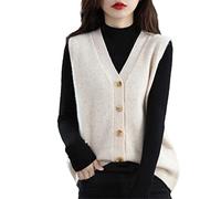 Ownwfeat Gilet in Maglia Cardigan Senza Maniche con Bottoni in Lana con Scollo A V da Donna