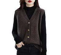 Ownwfeat Gilet in Maglia Cardigan Senza Maniche con Bottoni in Lana con Scollo A V da Donna