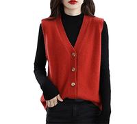 Ownwfeat Gilet in Maglia Cardigan Senza Maniche con Bottoni in Lana con Scollo A V da Donna