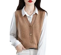 Ownwfeat Gilet in Maglia Cardigan Senza Maniche con Bottoni in Lana con Scollo A V da Donna