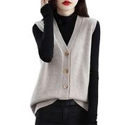 Ownwfeat Gilet in Maglia Cardigan Senza Maniche con Bottoni in Lana con Scollo A V da Donna