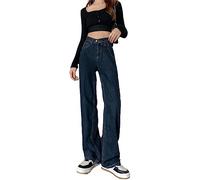 Ownwfeat Jeans A Gamba Larga A Vita Alta da Donna Pantaloni Larghi A Gamba Dritta Blue Gray S