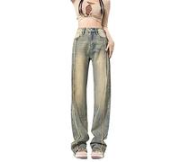 Ownwfeat Jeans Dritti Curvy A Vita Alta da Donna Totalmente Modellanti (Standard E Plus) Blue M
