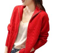 Ownwfeat Maglione Cardigan da Donna con Cerniera E Collo Alto, Maglione Casual Intrecciato