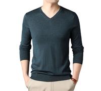 Ownwfeat Maglione da uomo in lana di seta, casual, con scollo a V, a maniche lunghe, lavorato a maglia, EN8, M