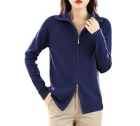 Ownwfeat Maglione di Lana da Donna Doppia Cerniera Cardigan con Risvolto Inferiore Giacca da Donna in Maglia Casual
