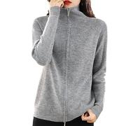 Ownwfeat Maglione di Lana da Donna Doppia Cerniera Cardigan con Risvolto Inferiore Giacca da Donna in Maglia Casual