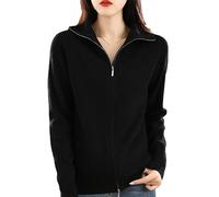 Ownwfeat Maglione di Lana da Donna Doppia Cerniera Cardigan con Risvolto Inferiore Giacca da Donna in Maglia Casual