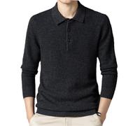 Ownwfeat Maglione di lana da uomo Polo Maglione in cashmere tinta unita, Nero grigio, XL