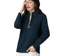 Ownwfeat Maglione Intrecciato con Zip A Mezzo Collo Alto da Donna con Cappotto A Maniche Lunghe Larghe.