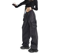 Ownwfeat Pantaloni Cargo Oversize da Donna con Coulisse, Tasche Larghe, Pantaloni Casual Dritti Dark Gray L
